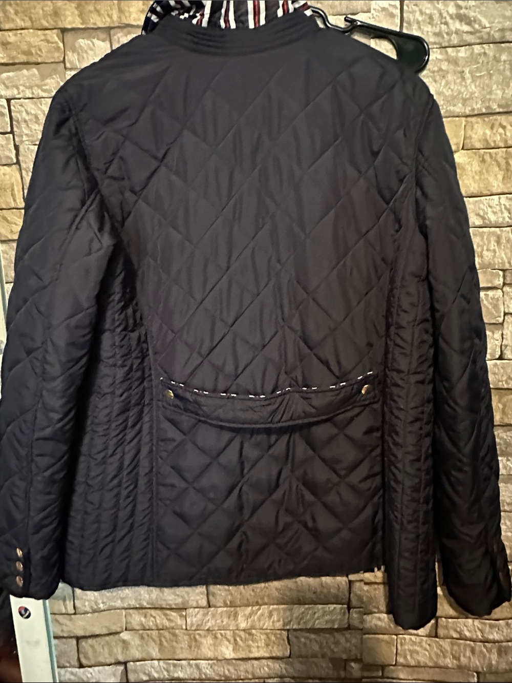 crown & ivy Quilted Navy Puffer Jacket with Gold-Tone Snaps - Picture 9 of 10